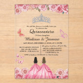 ピンク王室のフローラバタフライツインキンセアニェラ アクリル招待状 (正面)