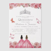 ピンク王室のフローラバタフライツインキンセアニェラ ベラム紙招待状 (正面)