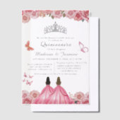 ピンク王室のフローラバタフライツインキンセアニェラ ベラム紙招待状 (オフセット)