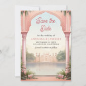 ピンク王室のフローラ結婚インディアンパレス セーブザデート (正面)