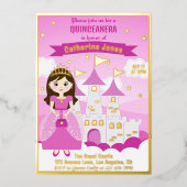 ピンク王室のプリンセスキャッスルガールキンセアニェラ 箔招待状 (正面)