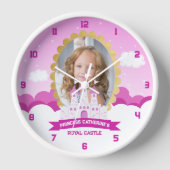 ピンク王室のプリンセスキャッスルガール誕生日 壁時計 (正面)