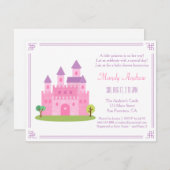 ピンク王室のプリンセスキャッスルベビーガールシャワーパーティー 招待状 (正面/裏面)