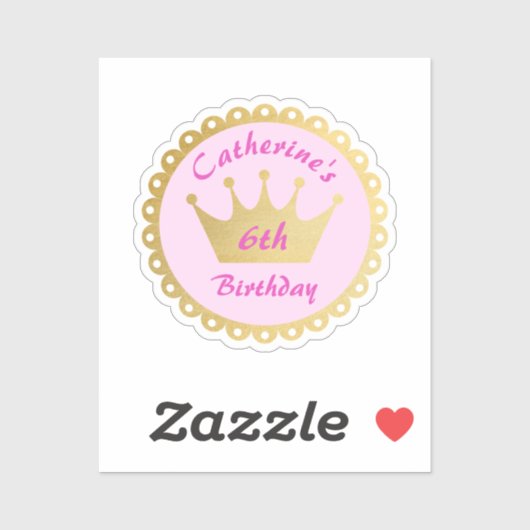 ピンク王室のプリンセスクラウンガール誕生日 シール (シート)