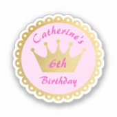 ピンク王室のプリンセスクラウンガール誕生日 シール (正面)