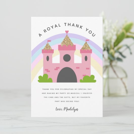 ピンク王室の金ゴールドキャッスルバースデーパーティー サンキューカード (スタンド正面)