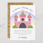 ピンク王室の金ゴールドキャッスルバースデーパーティー サンキューカード (正面/裏面)