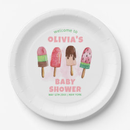 ピンク甘いアイスクリームポップシクル赤ちゃんシャワーへようこそ ペーパープレート