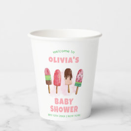 ピンク甘いアイスクリームポップシクル赤ちゃんシャワーへようこそ 紙コップ