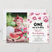 ピンク甘いスイカ誕生日1stバースデーフォト 招待状 (正面)