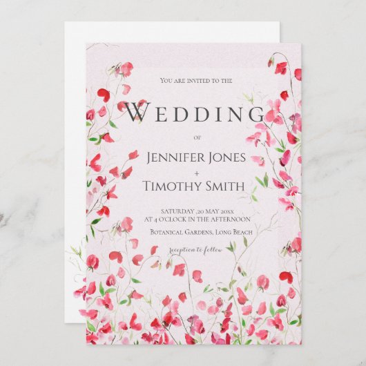 ピンク甘いピースウォーターカラー2結婚式招待状 招待状 (正面/裏面)