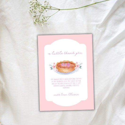 ピンク甘いフローラかわいこちゃんパイラズベリーベビーシャワー サンキューカード
