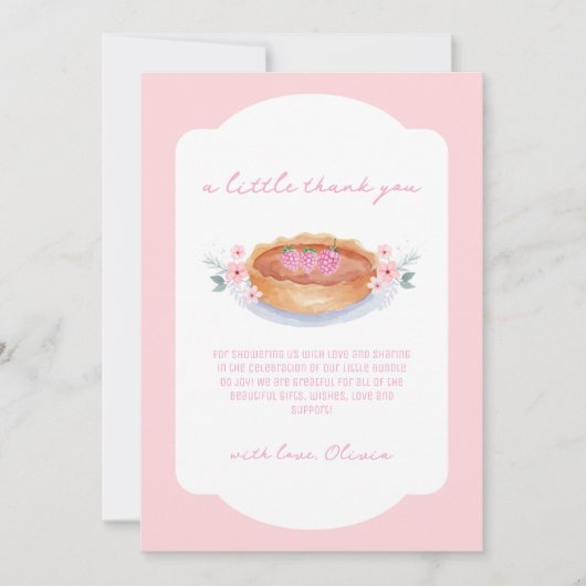 ピンク甘いフローラかわいこちゃんパイラズベリーベビーシャワー サンキューカード (正面)