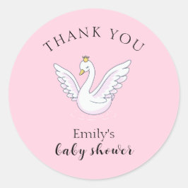 ピンク甘いプリンセススワンベビーシャワーありがとう ラウンドシール