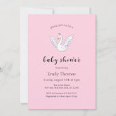 ピンク甘いモダンプリンセススワンベビーシャワー 招待状 (正面)