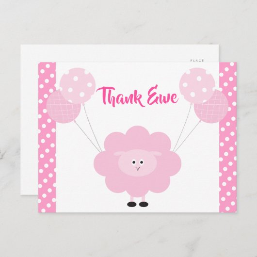 ピンク甘い子羊の女の子の赤ちゃんシャワーかわいい感謝 ポストカード (正面/裏面)