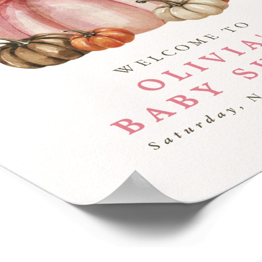 ピンク甘い小さなかぼちゃの女の子ベビーシャワーへようこそ ポスター (角)