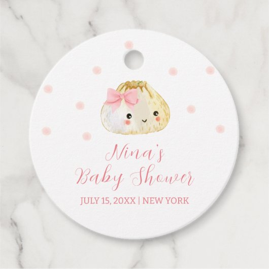 ピンク甘い小さな餃子の女の子の赤ちゃんシャワー フェイバータグ (正面)