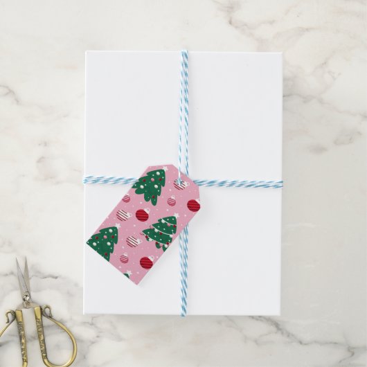 ピンク甘い緑のクリスマスツリーホリデー ギフトタグ (より糸付き)