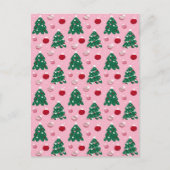 ピンク甘い緑のクリスマスツリーホリデー 案内ポストカード (正面)