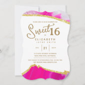 ピンク甘モダン16ユニーク 16誕生日 招待状 (正面)