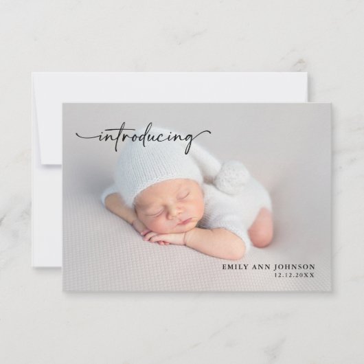 ピンク生まれたばかりののベビーガール写真（統計あり） ノートカード (正面)