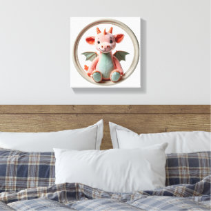 ピンク疑問に思とグリーンのWALL ART DRAGON DELIGHT キャンバスプリント