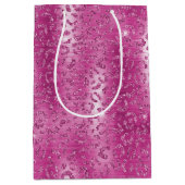 ピンク白いスパークルヒョウ柄 ミディアムペーパーバッグ (正面)