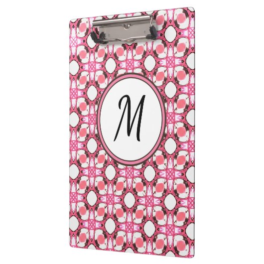 ピンク白い円の幾何学模様モノグラム クリップボード (左)