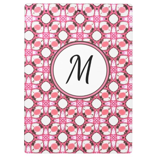 ピンク白い円の幾何学模様モノグラム クリップボード (裏面)