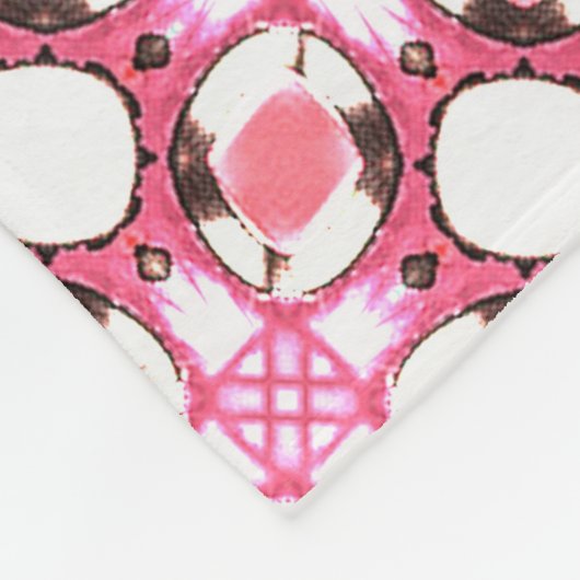 ピンク白い円の幾何学模様モノグラム フリースブランケット (角)