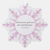 ピンク白い冬のスノーフレーク幸せな休日の日付 オーナメントカード (裏面)