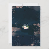 ピンク白い花バラ金ゴールドネイビーブルー結婚ズ 招待状 (裏面)