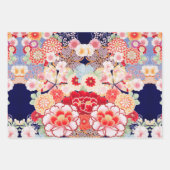 ピンク白い赤い花牡丹、バラ日本のフローラ ラッピングペーパーシート (正面)