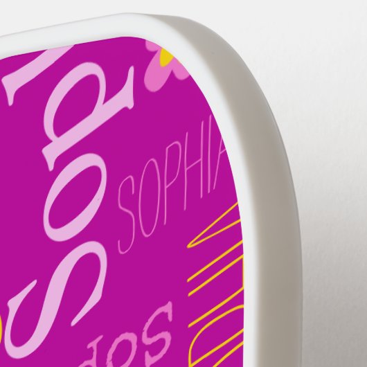 ピンク白い黄色の花の女の子名前をカスタムする ピックルボールラケット (左詳細)