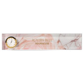 ピンク白と金ゴールド大理石パーソナライズされた デスクネームプレート (正面)