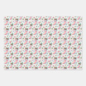 ピンク白と青のクリスマスストッキング ラッピングペーパーシート (正面3)