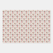 ピンク白と青のクリスマスストッキング ラッピングペーパーシート (正面)