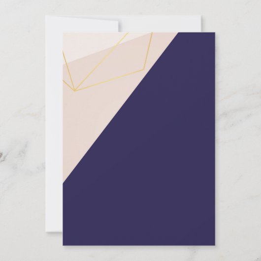 ピンク白のネイビーブルーと金ゴールドは日付を節約 招待状 (裏面)