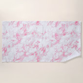 ピンク白の大理石 ビーチタオル (正面)