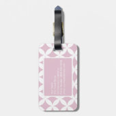 ピンク白の幾何学的パターンカスタムモノグラム ラゲッジタグ (裏面縦)
