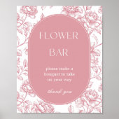 ピンク白の陳腐な花のバー標識 ポスター (正面)