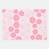 ピンク白イエローパープルフローラルパターン ラッピングペーパーシート (正面3)