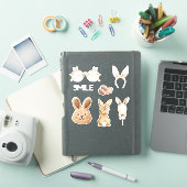 ピンク白ウサギ耳メガネスマイル シール (iPadカバー)