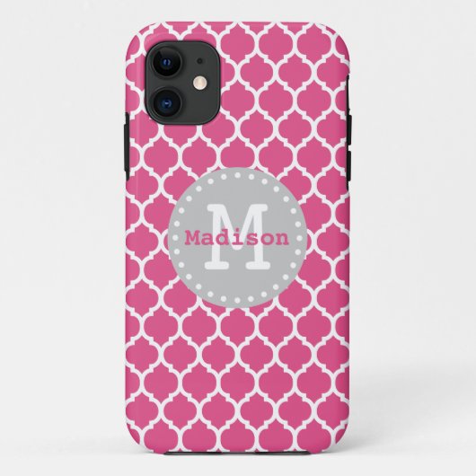 ピンク白グレーモロッコ格子モノグラム Case-Mate iPhoneケース (裏面)