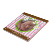 ピンク白ストライプデイジー&ベビーの女の子の形見 タイル (側面)