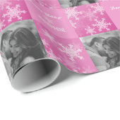 ピンク白スノーフェイクリムミニマリスト写真クリスマス ラッピングペーパー (ロールコーナー)