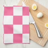 ピンク白チェッ市松模様にクパターン キッチンタオル (四つ折り)