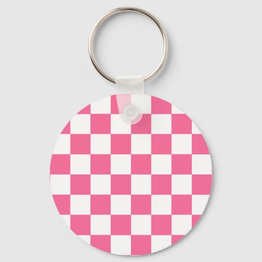 ピンク白チェッ市松模様にクパターン キーホルダー (正面)