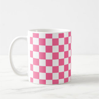 ピンク白チェッ市松模様にクパターン コーヒーマグカップ